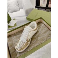 Gucci Unisex GG MAC80 Sneaker Metallic Gold Leather Interlocking G Embroidery Round Toe Rubber Flat (7)