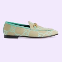 Gucci Unisex Jordaan Jumbo GG Loafer Beige Mint Green Canvas Leather Sole Horsebit