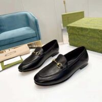 Gucci Unisex Leather Horsebit Loafer Black Slim Shape Sole Flat 1 CM Heel (5)