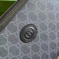 Gucci Unisex Messenger Bag Interlocking G Black Leather GG Supreme Canvas Zip Closure (6)
