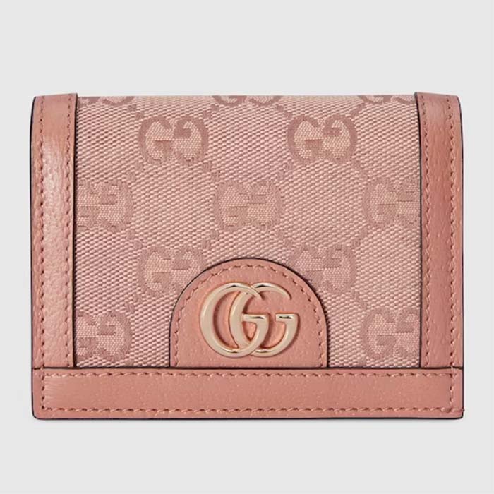 Gucci Unisex Ophidia GG Card Case Wallet Pink Canvas Leather Moiré Lining Double G