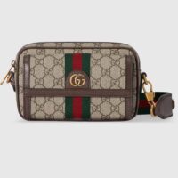 Gucci Unisex Ophidia GG Mini Bag Double G Beige Ebony GG Supreme Canvas (1)