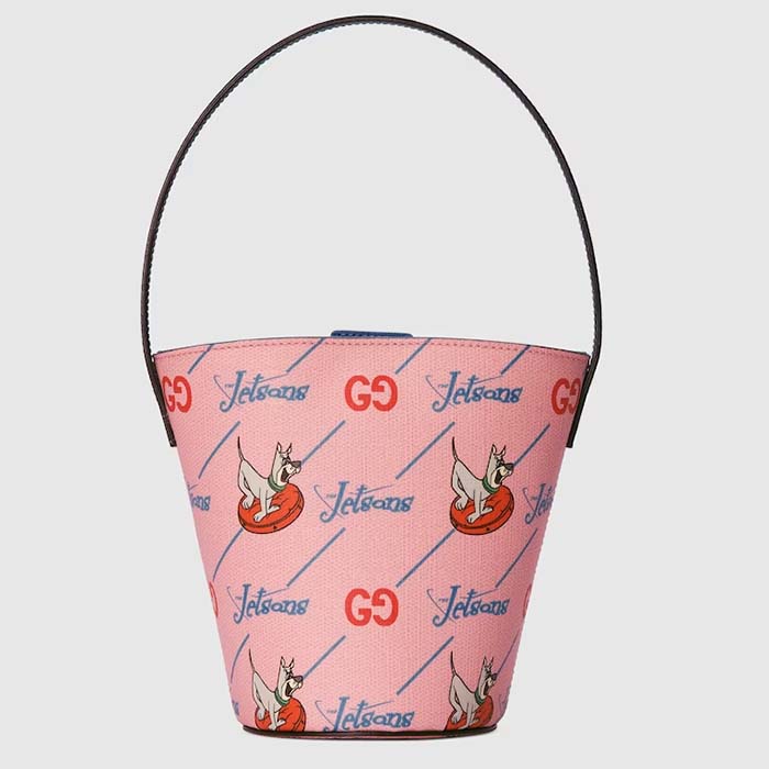 Gucci Unisex Printed Bucket Bag GG The Jetsons Print Pink Blue Supreme Canvas