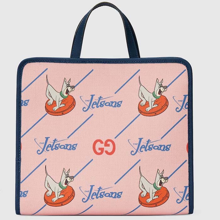 Gucci Unisex Printed Tote Bag GG The Jetsons Print Pink Blue Supreme Canvas
