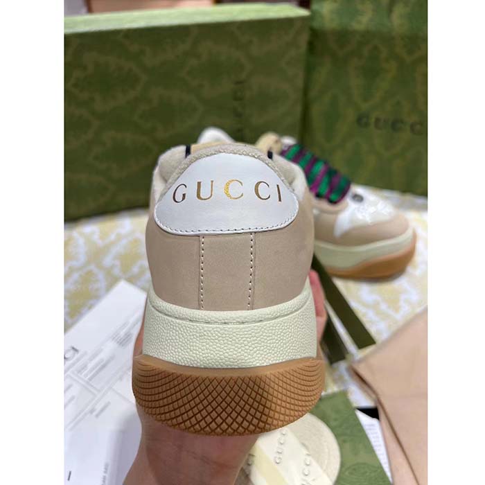 Gucci Unisex Screener Sneaker White GG Lamé Canvas Chunky Laces 4.8 CM Heel (7)