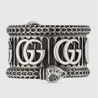 Gucci Unisex Silver Ring Double G Bi-Color 925 Sterling Silver Textured Snake-Shaped Trim (2)