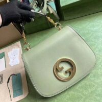 Gucci Women Blondie Top Handle Bag Light Green Leather Round Interlocking G (4)