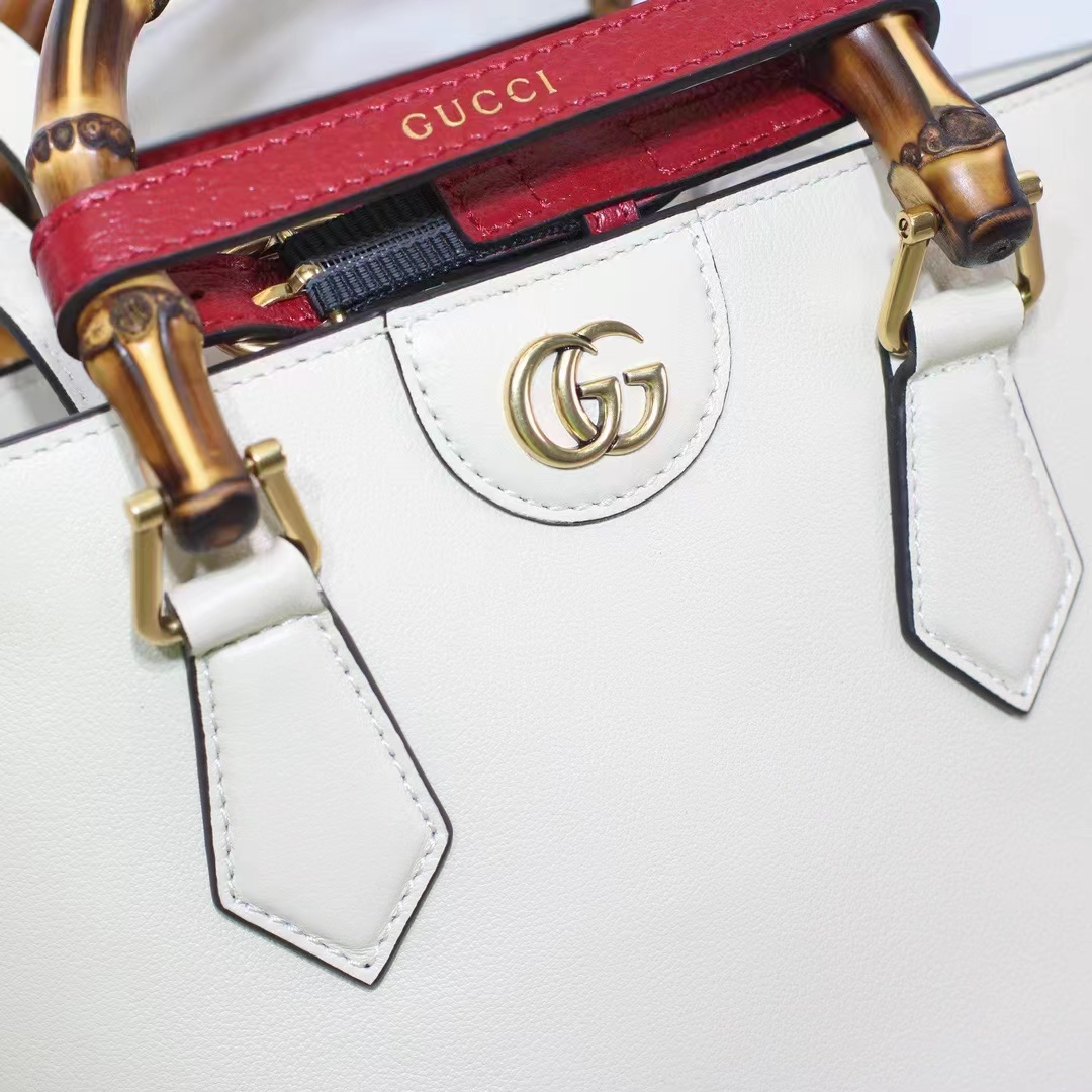 Gucci Women Diana Small Tote Bag White Leather Gold-Toned Hardware Double G (10)