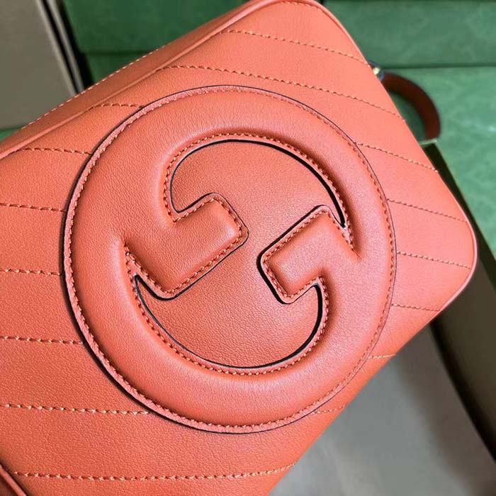 Gucci Women GG Blondie Small Shoulder Bag Orange Leather Round Interlocking G (4)