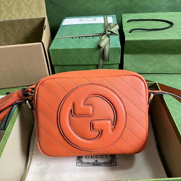 Gucci Women GG Blondie Small Shoulder Bag Orange Leather Round Interlocking G (8)