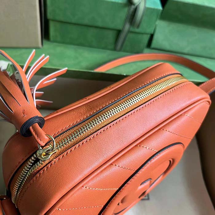 Gucci Women GG Blondie Small Shoulder Bag Orange Leather Round Interlocking G (9)