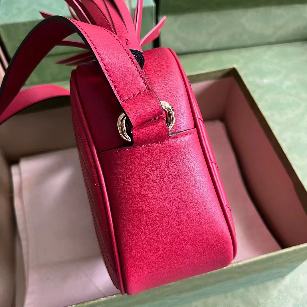Gucci Women GG Blondie Small Shoulder Bag Red Leather Round Interlocking G (2)