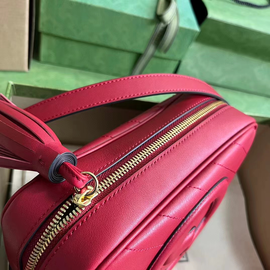 Gucci Women GG Blondie Small Shoulder Bag Red Leather Round Interlocking G (7)