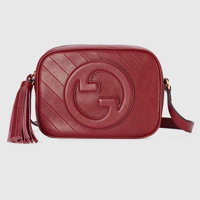 Gucci Women GG Blondie Small Shoulder Bag Red Leather Round Interlocking G