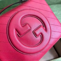 Gucci Women GG Blondie Small Shoulder Bag Red Leather Round Interlocking G (8)