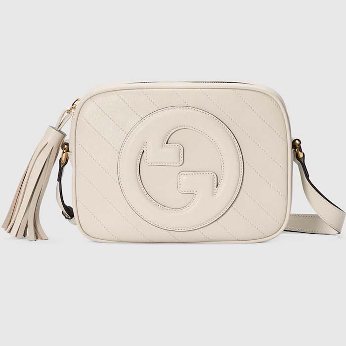 Gucci Women GG Blondie Small Shoulder Bag White Leather Round Interlocking G