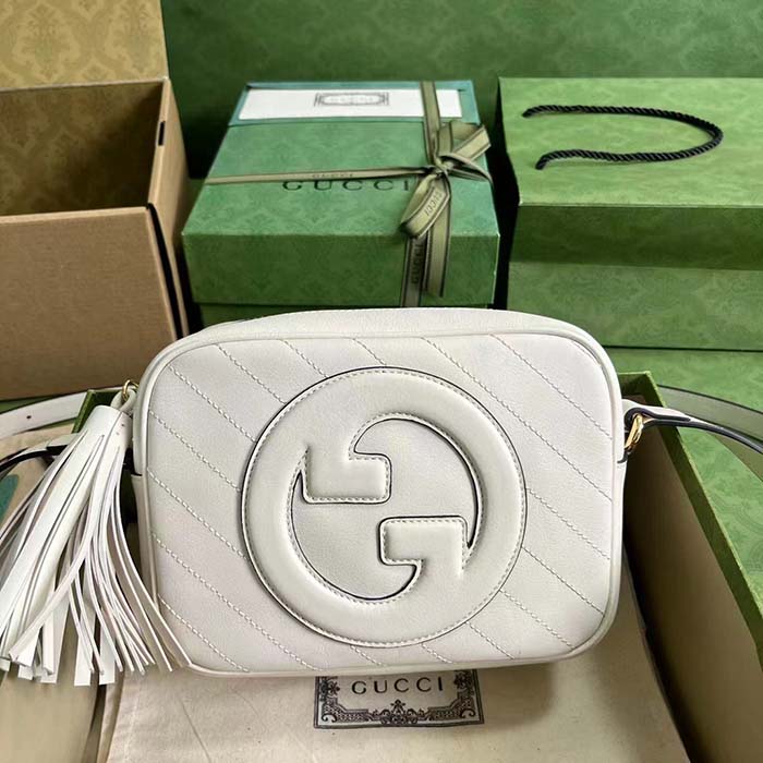 Gucci Women GG Blondie Small Shoulder Bag White Leather Round Interlocking G (6)