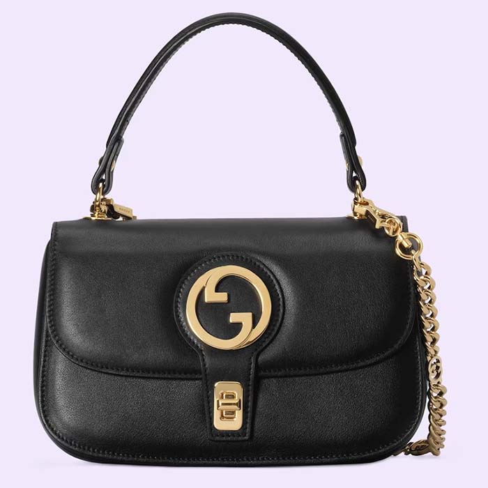 Gucci Women GG Blondie Small Top Handle Bag Black Leather Round Interlocking G