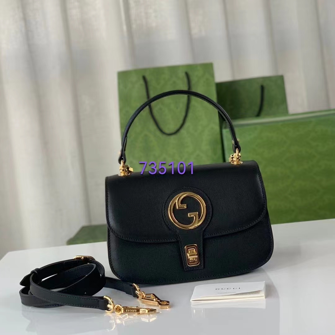 Gucci Women GG Blondie Small Top Handle Bag Black Leather Round Interlocking G (5)