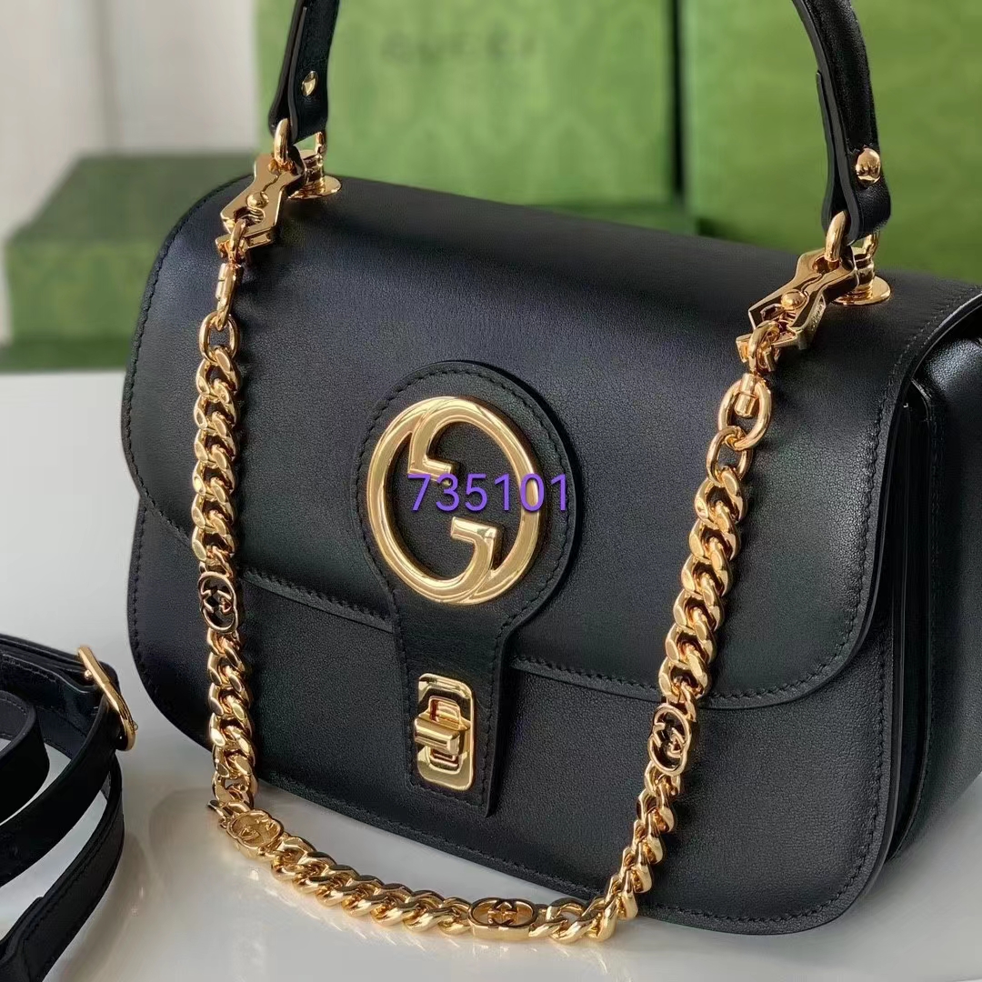 Gucci Women GG Blondie Small Top Handle Bag Black Leather Round Interlocking G (6)