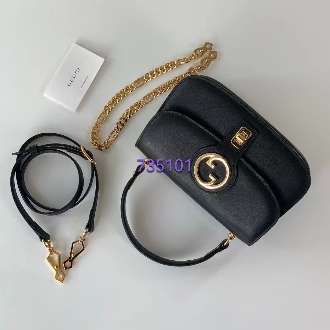 Gucci Women GG Blondie Small Top Handle Bag Black Leather Round Interlocking G (9)