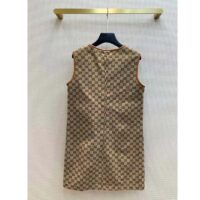 Gucci Women GG Canvas Dress Brown Beige Leather Unlined Crewneck Sleeveless (11)