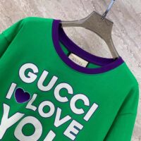 Gucci Women GG Cotton Jersey Cropped T-Shirt Green Medium Heart Patch Crewneck Short Sleeves