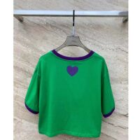 Gucci Women GG Cotton Jersey Cropped T-Shirt Green Medium Heart Patch Crewneck Short Sleeves