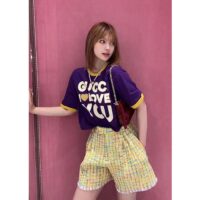 Gucci Women GG Cotton Jersey Cropped T-Shirt Violet Medium Heart Patch Crewneck Short Sleeves (2)