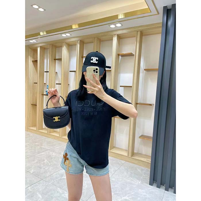 Gucci Women GG Cotton Jersey T-Shirt Black Heavy Cities Embroidery Crewneck Short Sleeves Oversize Fit (11)