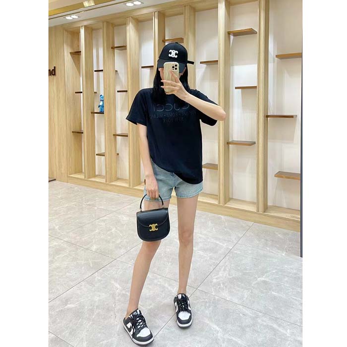 Gucci Women GG Cotton Jersey T-Shirt Black Heavy Cities Embroidery Crewneck Short Sleeves Oversize Fit (3)
