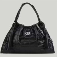 Gucci Women GG Deco Medium Tote Bag Black Quilted Leather Interlocking G (6)