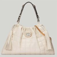 Gucci Women GG Deco Medium Tote Bag White Quilted Leather Interlocking G (10)