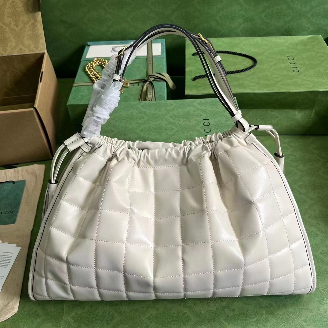 Gucci Women GG Deco Medium Tote Bag White Quilted Leather Interlocking G (5)