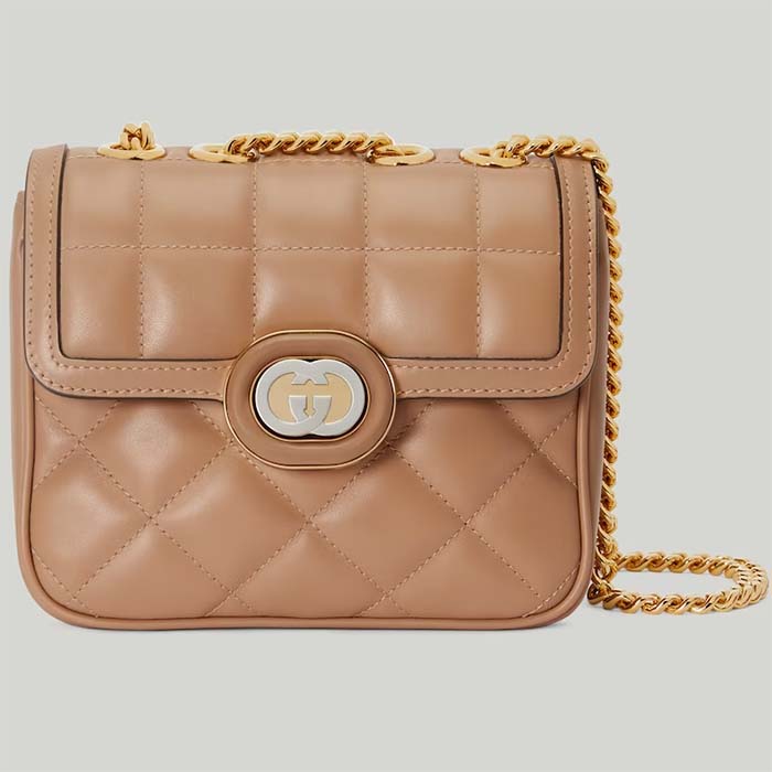 Gucci Women GG Deco Mini Shoulder Bag Rose Beige Quilted Leather Interlocking G (11)