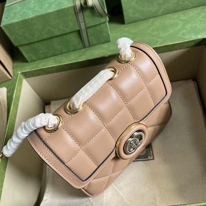 Gucci Women GG Deco Mini Shoulder Bag Rose Beige Quilted Leather Interlocking G (12)