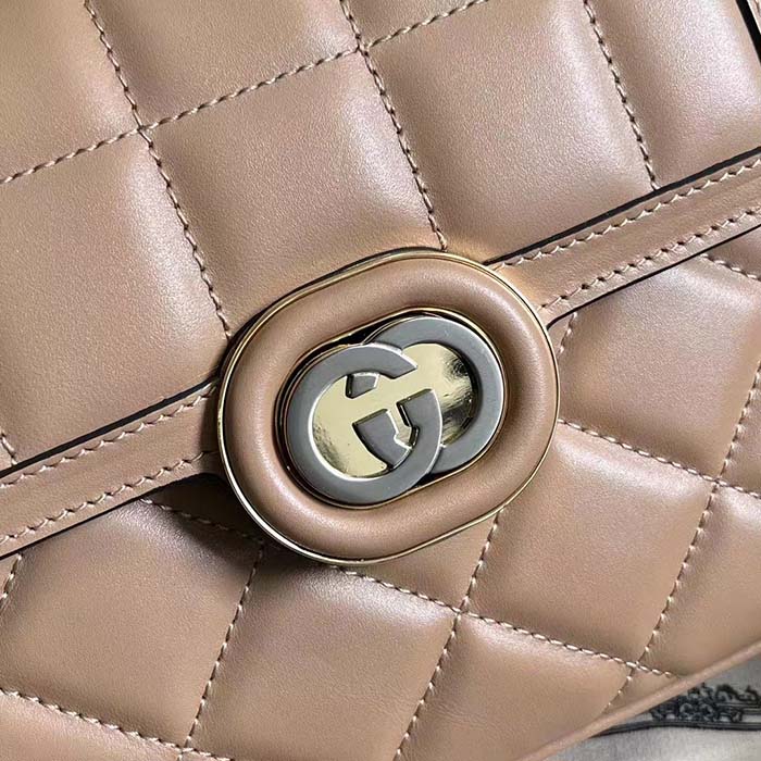 Gucci Women GG Deco Mini Shoulder Bag Rose Beige Quilted Leather Interlocking G (2)