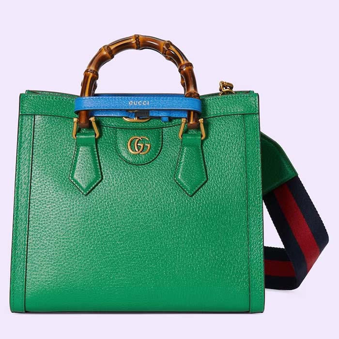 Gucci Women GG Diana Small Tote Bag Green Leather Double G Bamboo Handles