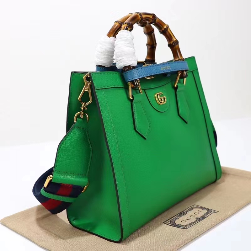Gucci Women GG Diana Small Tote Bag Green Leather Double G Bamboo Handles (4)