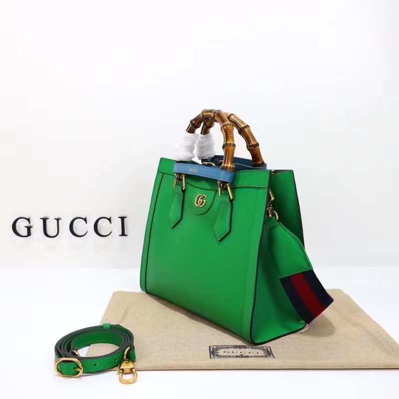 Gucci Women GG Diana Small Tote Bag Green Leather Double G Bamboo Handles (7)