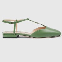 Gucci Women GG Double G Ballet Flat Light Green Leather Square Toe 1.5 CM Heel (9)