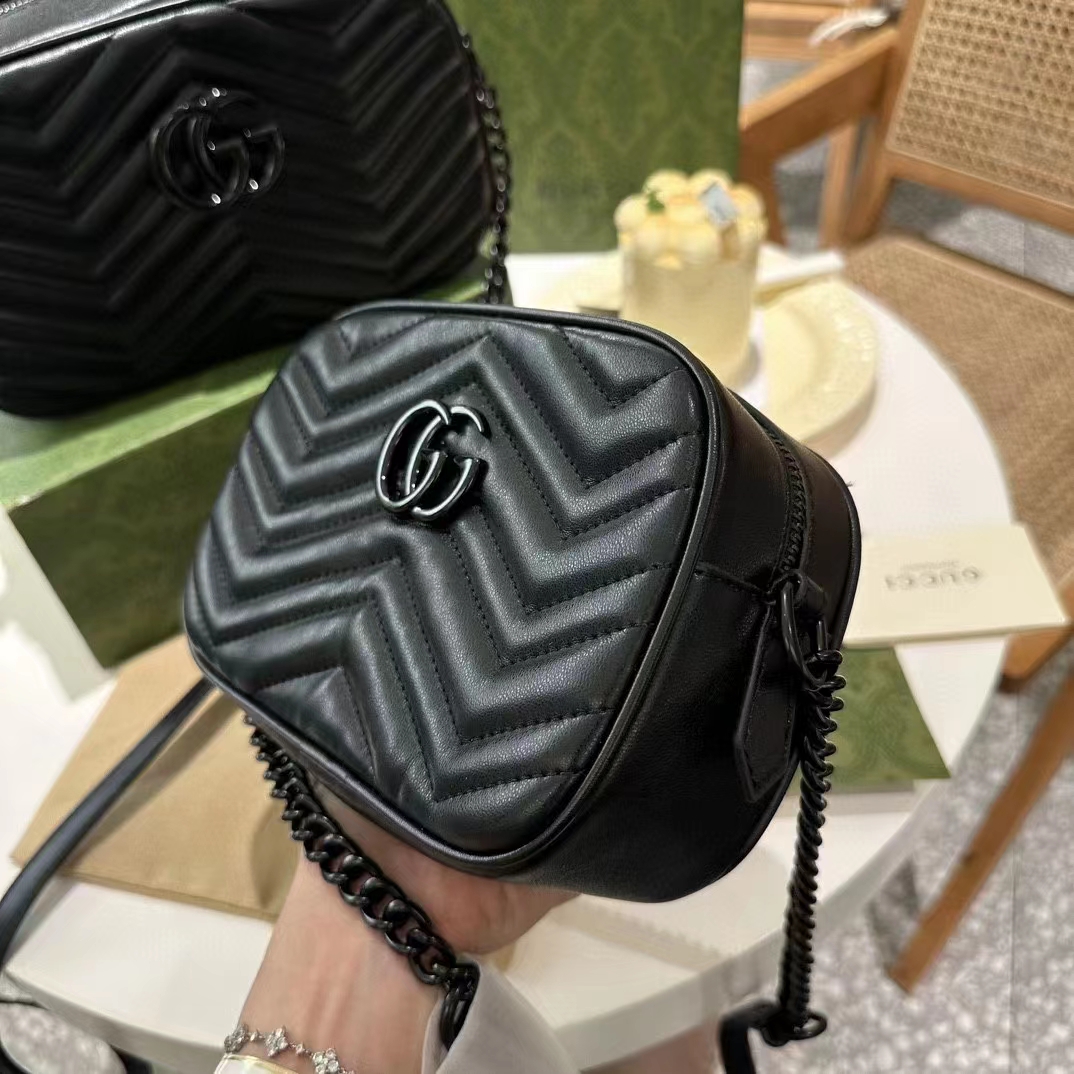 Gucci Women GG Marmont Mini Shoulder Bag Black Matelassé Chevron Leather (3)