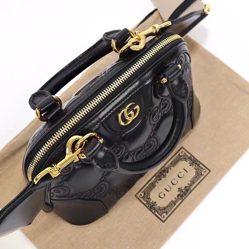 Gucci Women GG Matelassé Handbag Black GG Leather Double G Zip Closure (1)
