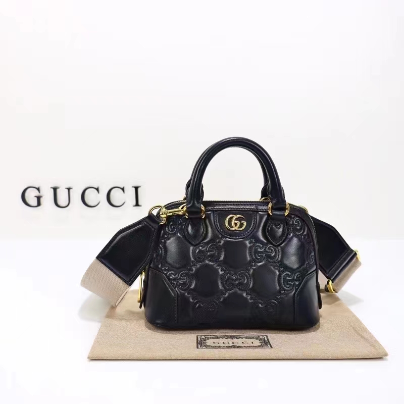 Gucci Women GG Matelassé Handbag Black GG Leather Double G Zip Closure (2)