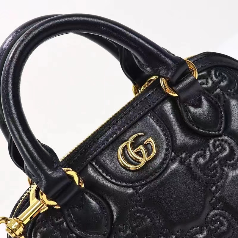 Gucci Women GG Matelassé Handbag Black GG Leather Double G Zip Closure (6)