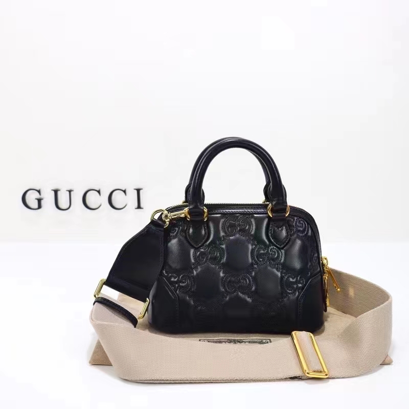 Gucci Women GG Matelassé Handbag Black GG Leather Double G Zip Closure (7)