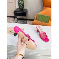 Gucci Women GG Mid Heel Slide Sandal Fuchsia GG Crystal Mesh 7.4 CM Heel (1)