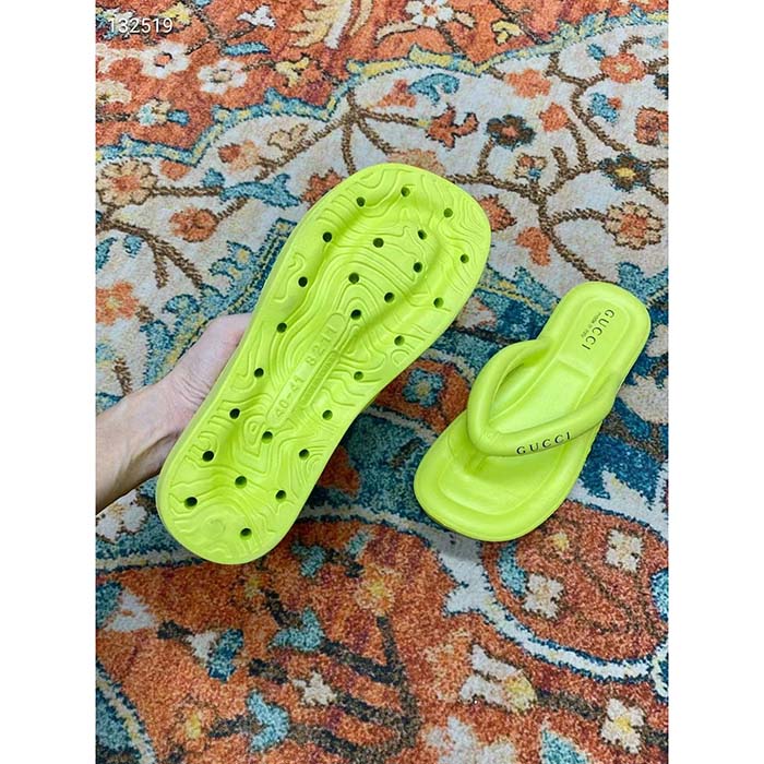 Gucci Women GG Thong Platform Slide Sandal Light Green Rubber Mid 5 CM Heel (4)