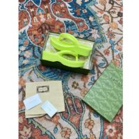Gucci Women GG Thong Platform Slide Sandal Light Green Rubber Mid 5 CM Heel (7)
