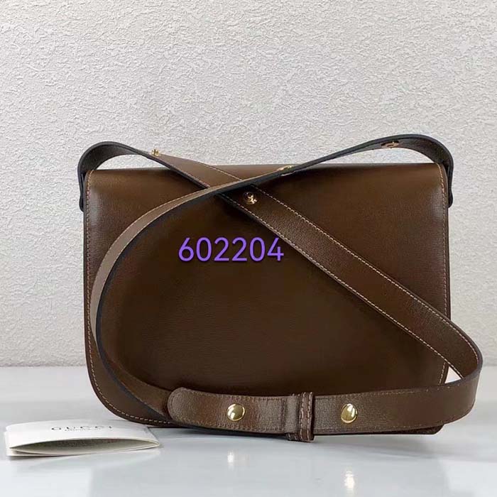 Gucci Women Horsebit 1955 Shoulder Bag Brown Textured Leather Vintage Effect Flap Closure (10)